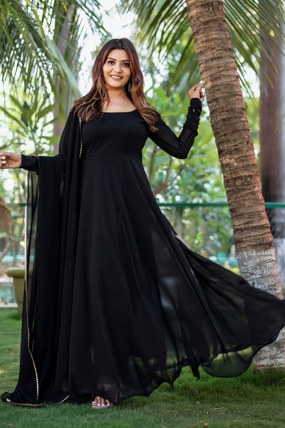 Royal Black Anarkali Dress With Dupatta
