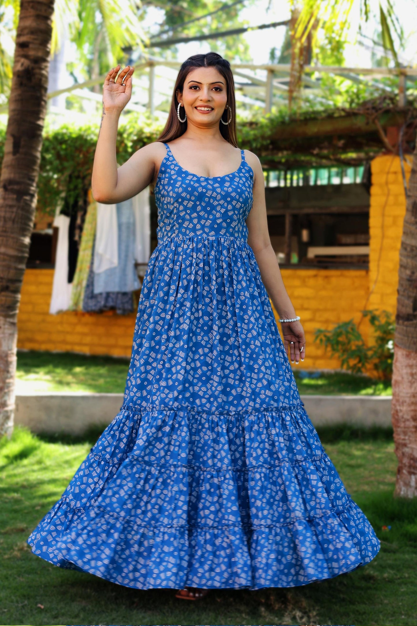 Blue Printed Long Dress