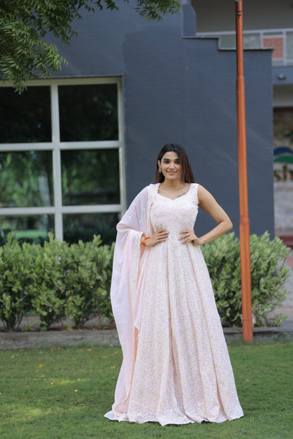 Blushing Pink Embroidered Georgette Gown