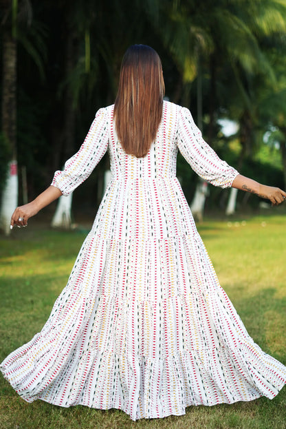 White Mirrage Printed Maxi Dress