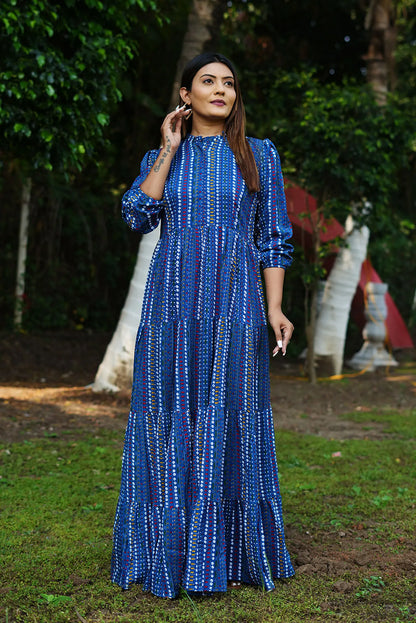 Blue Mirrage Printed Maxi Dress