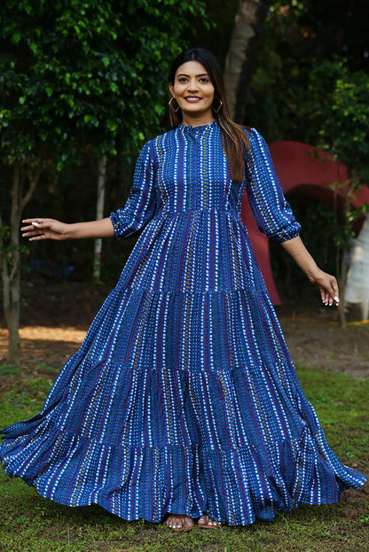 Blue Mirrage Printed Maxi Dress